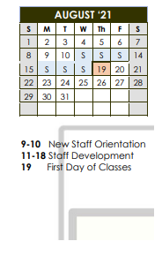 District School Academic Calendar for Henrietta Elementary for August 2021