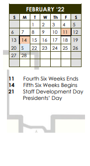District School Academic Calendar for Henrietta Middle School for February 2022