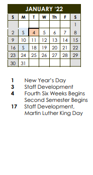 District School Academic Calendar for Henrietta Elementary for January 2022