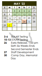 District School Academic Calendar for Henrietta High School for May 2022