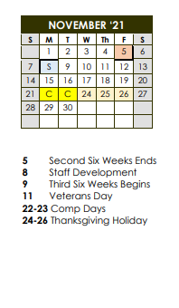 District School Academic Calendar for Henrietta Middle School for November 2021