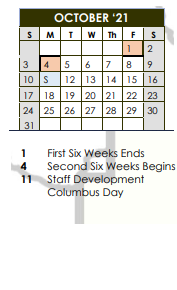 District School Academic Calendar for Henrietta Middle School for October 2021