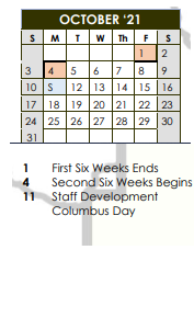 District School Academic Calendar for Henrietta High School for October 2021