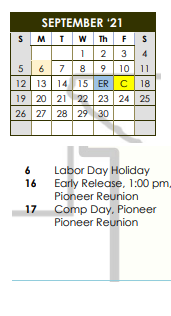 District School Academic Calendar for Henrietta Elementary for September 2021