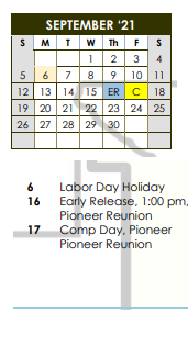 District School Academic Calendar for Henrietta High School for September 2021