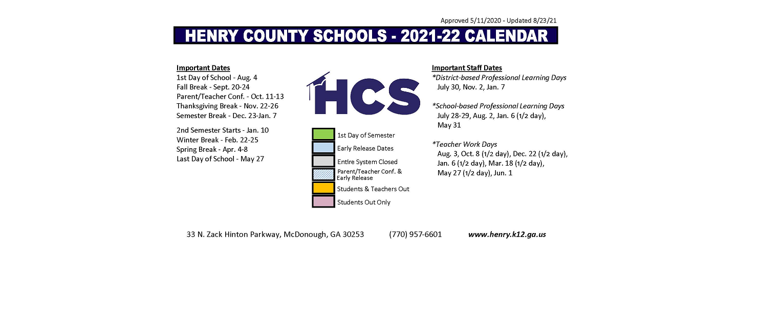 District School Academic Calendar Key for Newville Learning Center