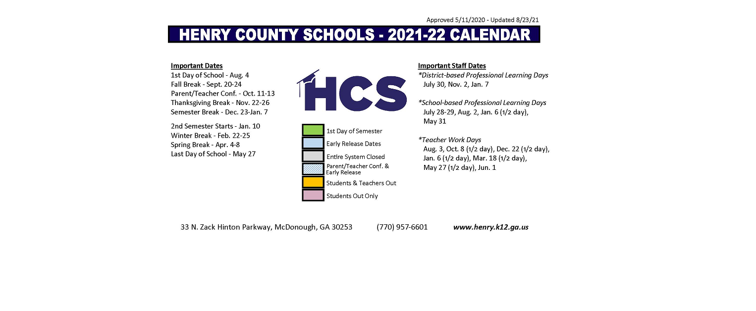 District School Academic Calendar Key for Mcdonough Elementary School