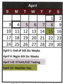 District School Academic Calendar for Special Programs Ctr for April 2022