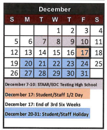District School Academic Calendar for Tierra Blanca El for December 2021