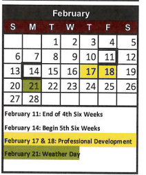 District School Academic Calendar for Bluebonnet El for February 2022