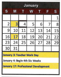 District School Academic Calendar for Bluebonnet El for January 2022