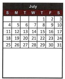 District School Academic Calendar for Special Programs Ctr for July 2021