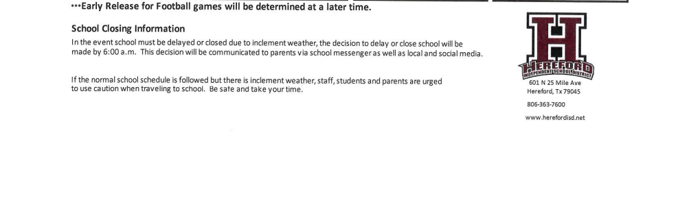 District School Academic Calendar Key for Hereford J H