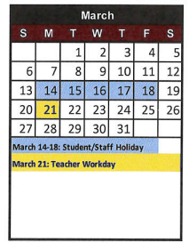 District School Academic Calendar for Bluebonnet El for March 2022