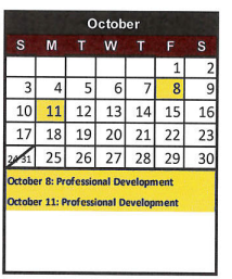 District School Academic Calendar for Special Programs Ctr for October 2021