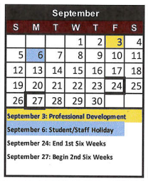 District School Academic Calendar for Tierra Blanca El for September 2021