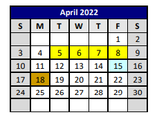 District School Academic Calendar for Highland Park Alter Ed Ctr for April 2022