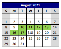 District School Academic Calendar for P A S S Learning Ctr for August 2021