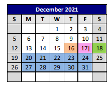 District School Academic Calendar for P A S S Learning Ctr for December 2021