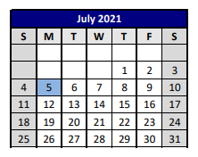 District School Academic Calendar for P A S S Learning Ctr for July 2021