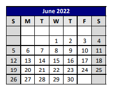 District School Academic Calendar for P A S S Learning Ctr for June 2022