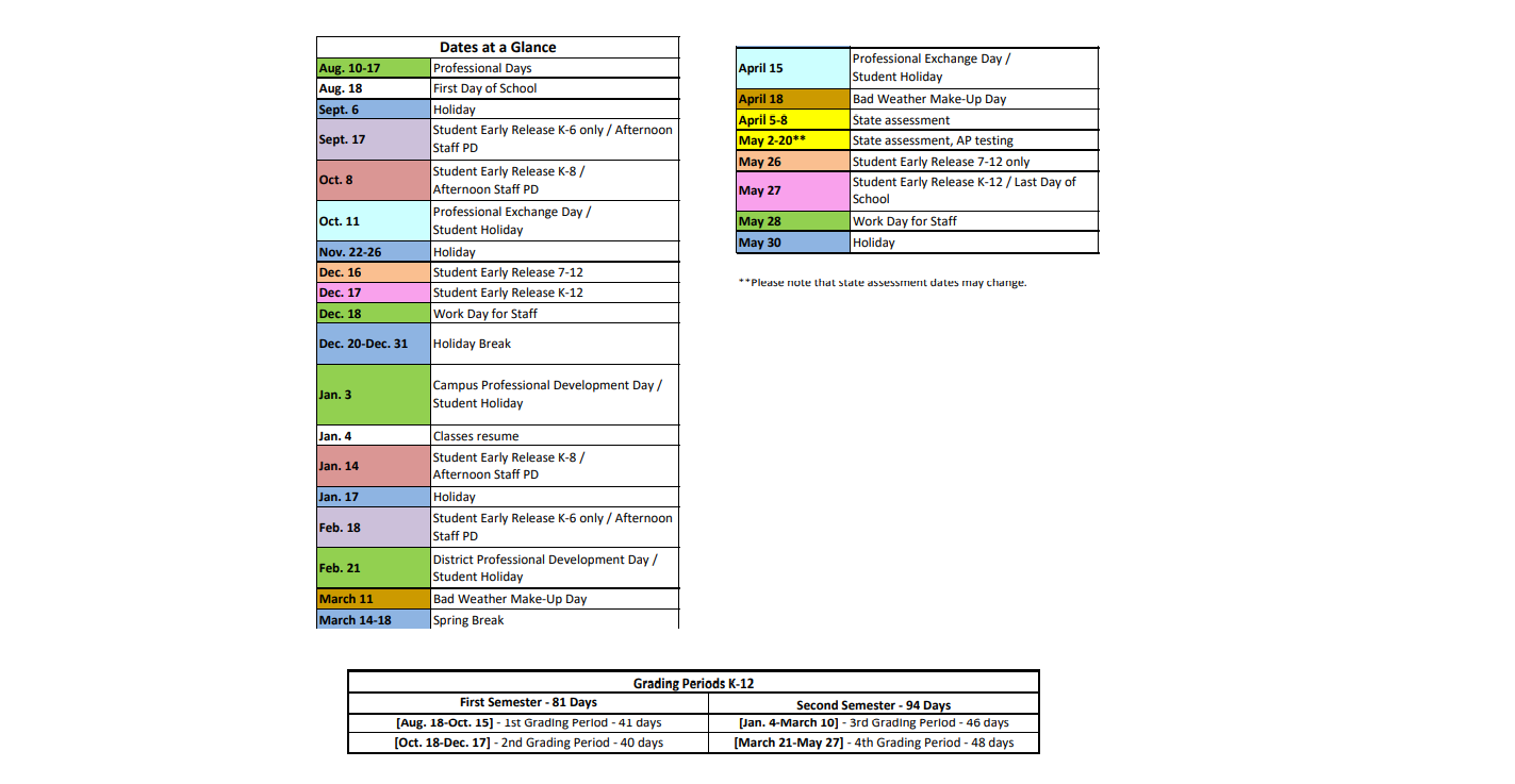 District School Academic Calendar Key for Hyer Elementary