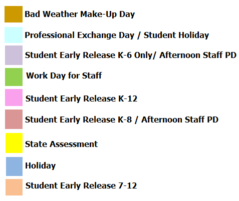 District School Academic Calendar Legend for Armstrong Elementary