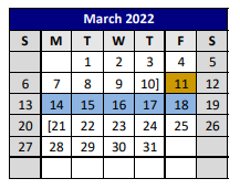 District School Academic Calendar for Highland Park Alter Ed Ctr for March 2022
