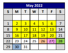 District School Academic Calendar for Highland Park Alter Ed Ctr for May 2022