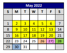 District School Academic Calendar for P A S S Learning Ctr for May 2022