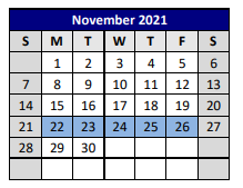 District School Academic Calendar for P A S S Learning Ctr for November 2021
