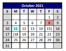 District School Academic Calendar for Highland Park Alter Ed Ctr for October 2021