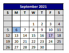 District School Academic Calendar for P A S S Learning Ctr for September 2021