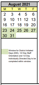 District School Academic Calendar for Cascade Middle School for August 2021