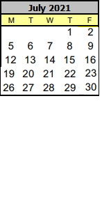 District School Academic Calendar for Marvista Elementary for July 2021