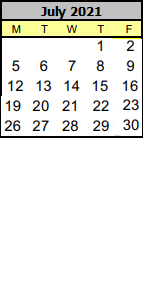 District School Academic Calendar for Woodside for July 2021