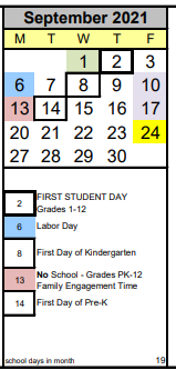 District School Academic Calendar for Arts & Academics Academy for September 2021