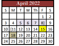 District School Academic Calendar for Hill Co J J A E P for April 2022