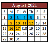 District School Academic Calendar for Hill County Alter for August 2021