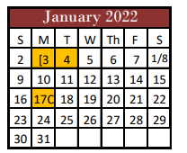 District School Academic Calendar for Hill Co J J A E P for January 2022