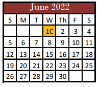 District School Academic Calendar for Hill County Alter for June 2022