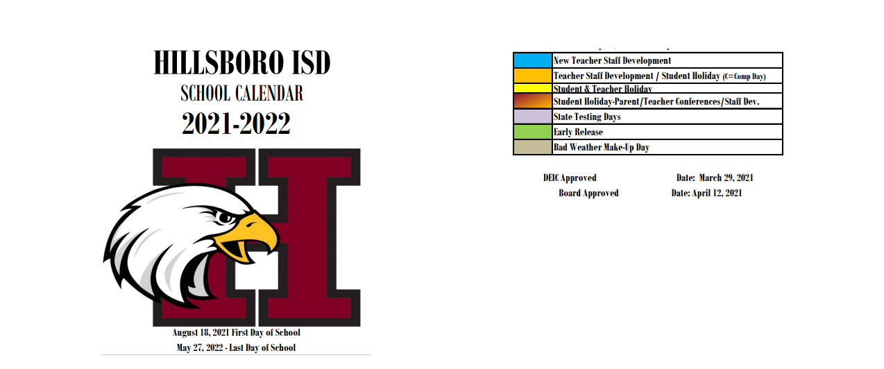 District School Academic Calendar Key for Hillsboro Junior High