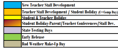 District School Academic Calendar Legend for Hillsboro Elementary