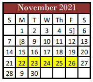 District School Academic Calendar for Hill County Alter for November 2021