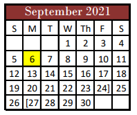 District School Academic Calendar for Hill Co J J A E P for September 2021