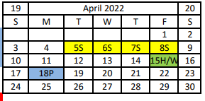 District School Academic Calendar for Hitchcock Headstart for April 2022