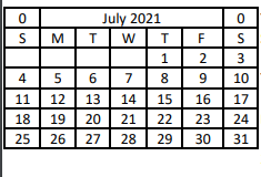 District School Academic Calendar for Hitchcock High School for July 2021