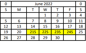 District School Academic Calendar for Hitchcock Headstart for June 2022
