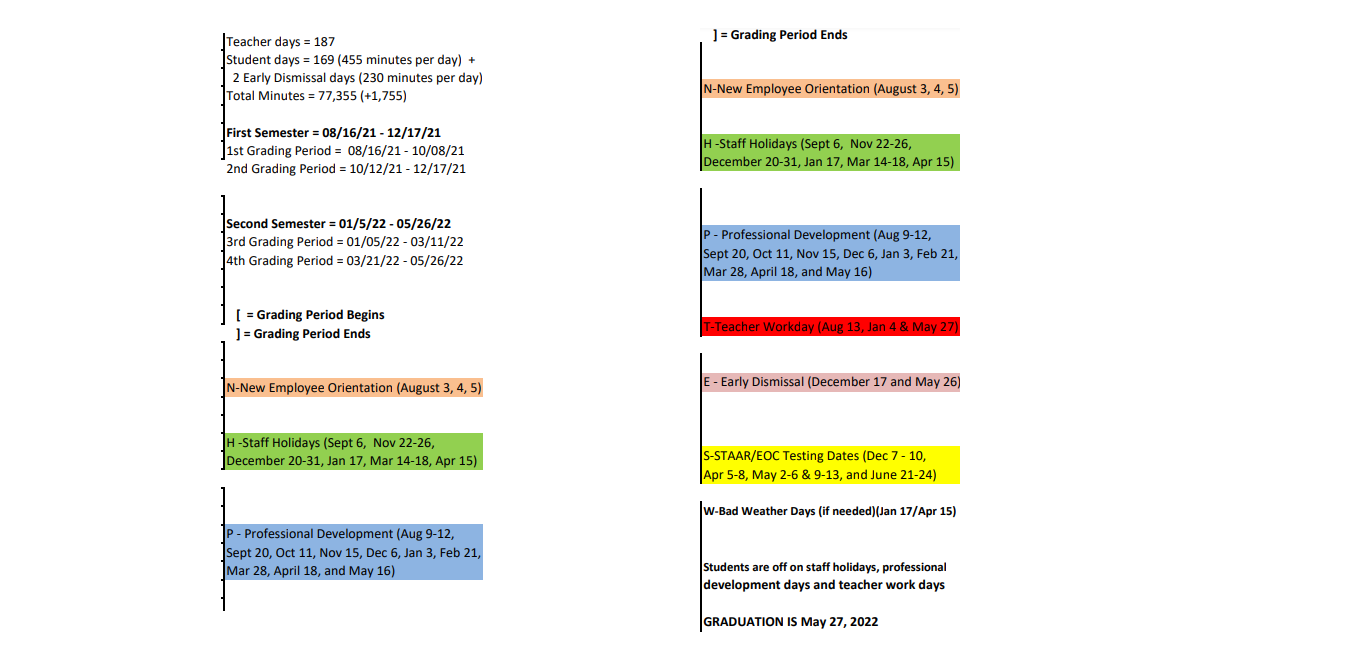 District School Academic Calendar Key for Kids First Head Start Texas City S