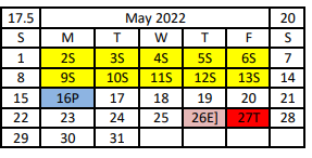 District School Academic Calendar for Galveston Co J J A E P for May 2022